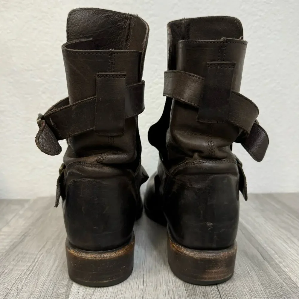 Sonora Burnished Brown Leather Brooklyn Ruina Moro Short Moto Boots Size 8 1/2 B